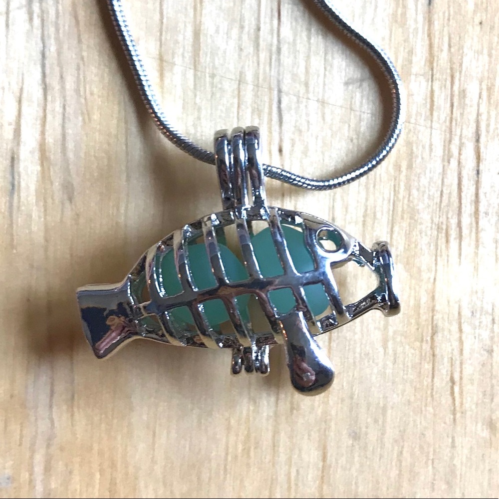 Funky Fish Locket Necklace with Sea Glass